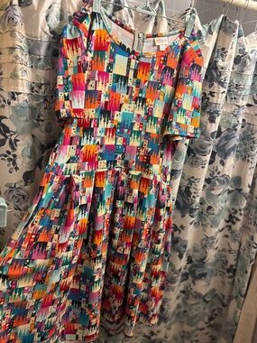 Lularoe *Rare* Disney Castle print zippered Dress! Brilliant bright colors .